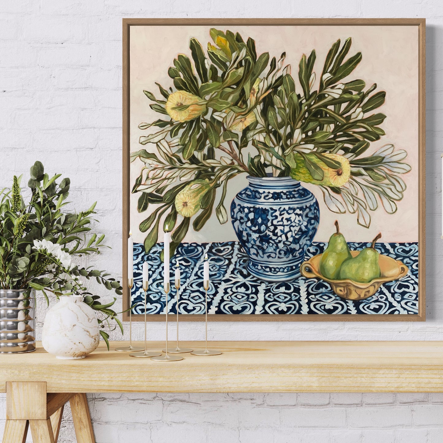 Banksia with Blue and White Ginger Jar