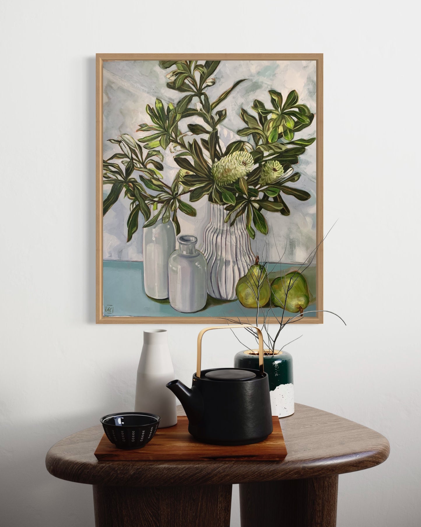 Three vases and Banksia