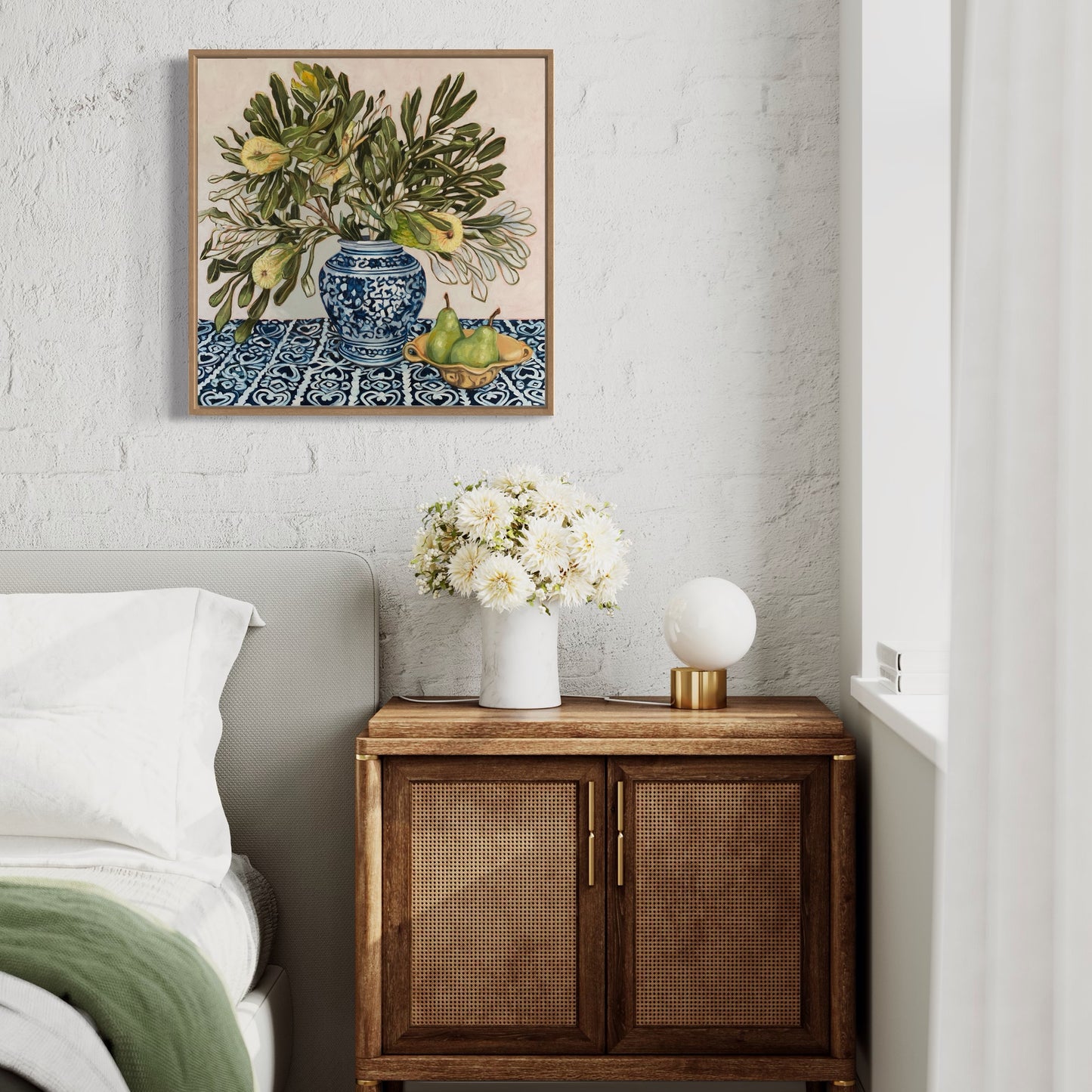 Banksia with Blue and White Ginger Jar