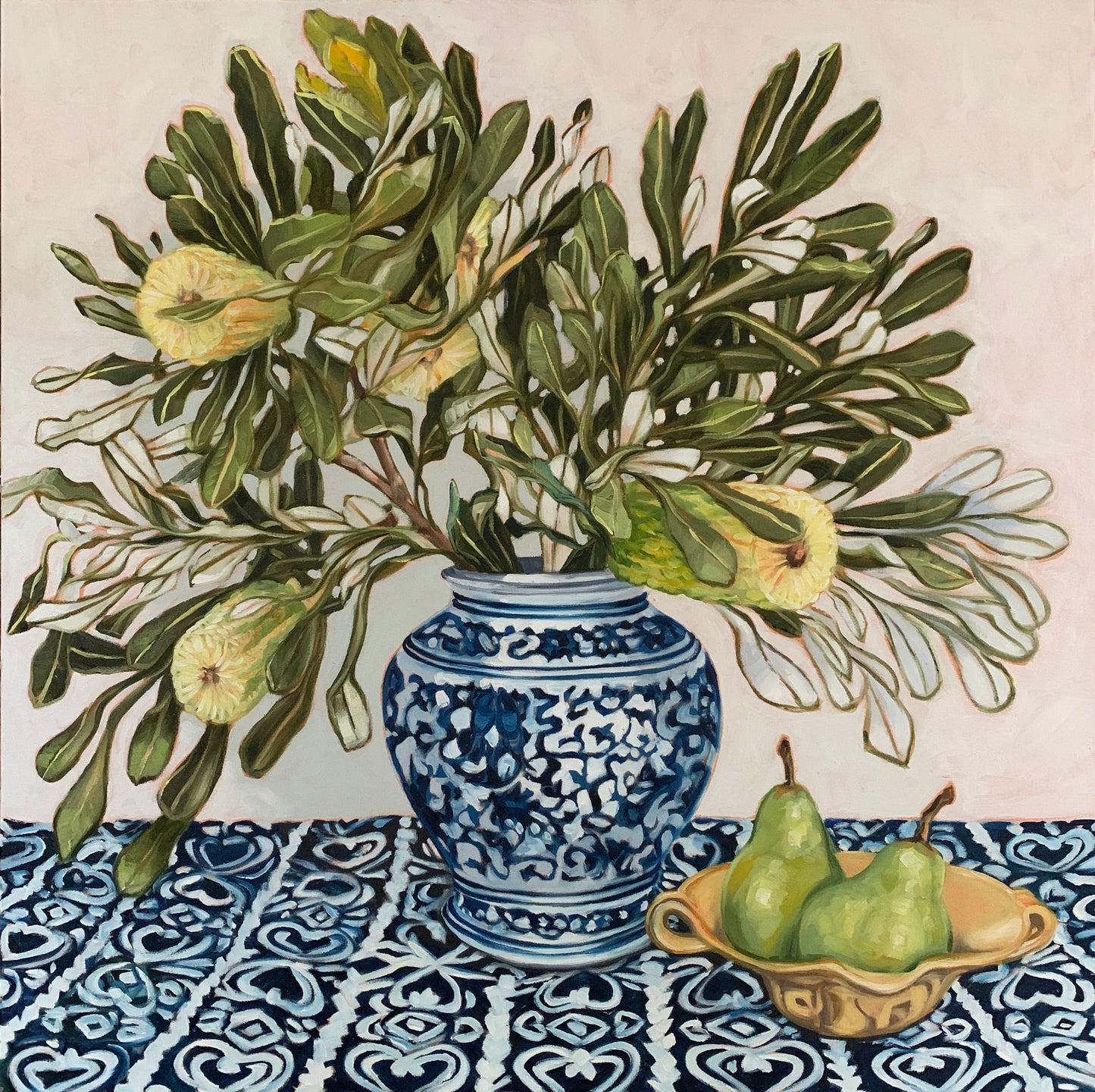Banksia with Blue and White Ginger Jar
