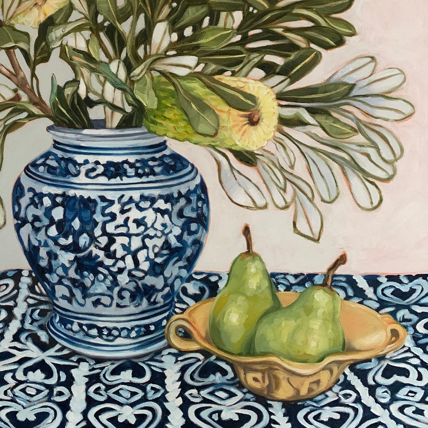 Banksia with Blue and White Ginger Jar