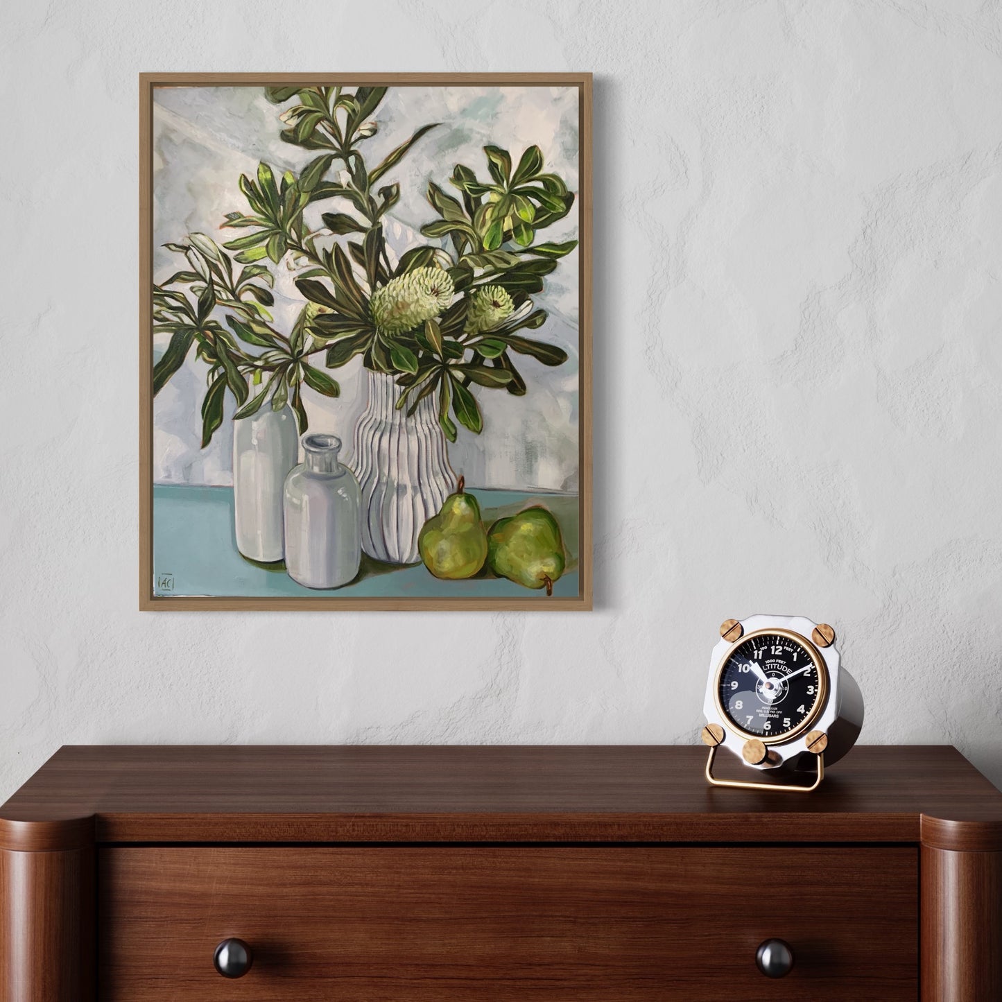 Three vases and Banksia