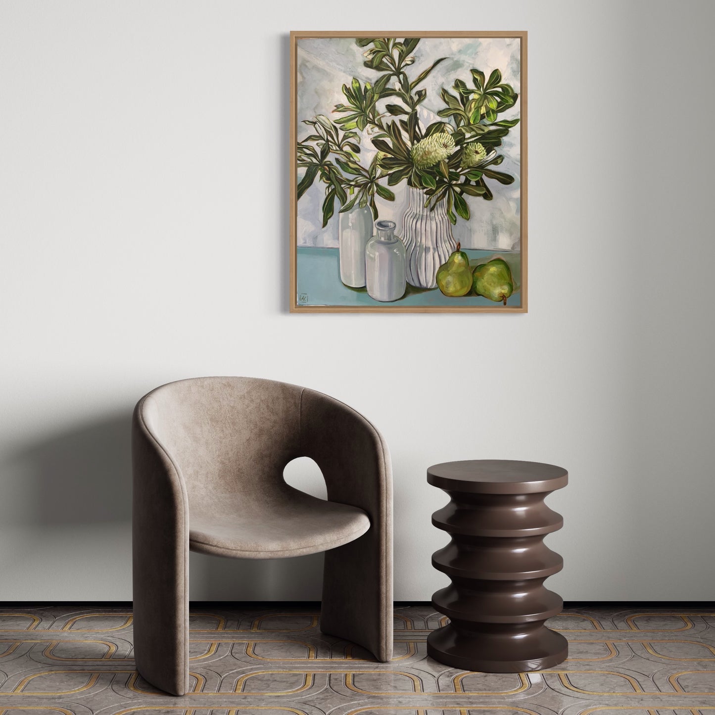 Three vases and Banksia