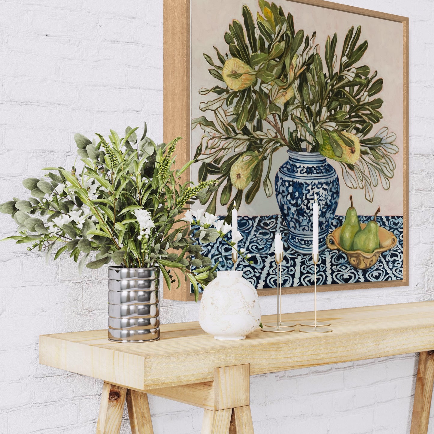 Banksia with Blue and White Ginger Jar