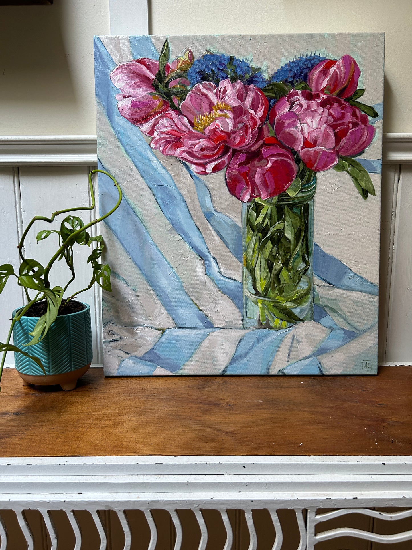 Peonies and Lilac on Stripes