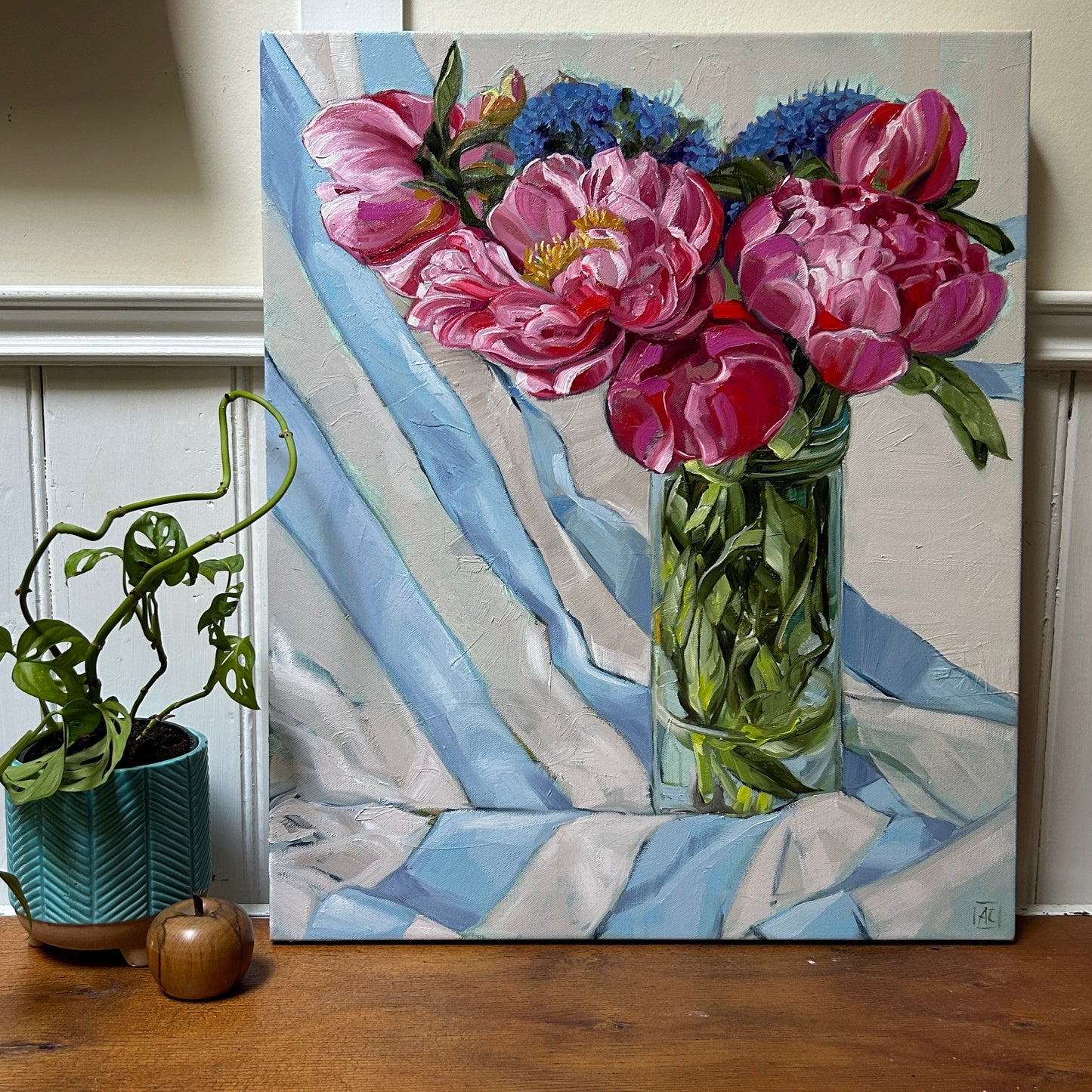 Peonies and Lilac on Stripes