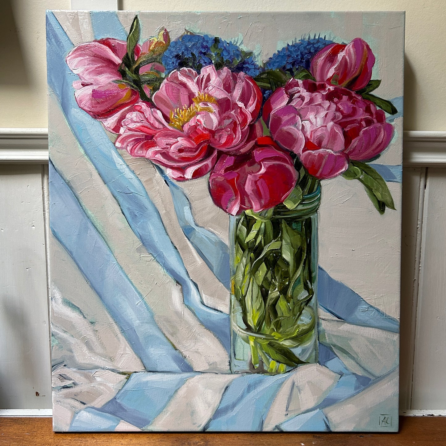 Peonies and Lilac on Stripes