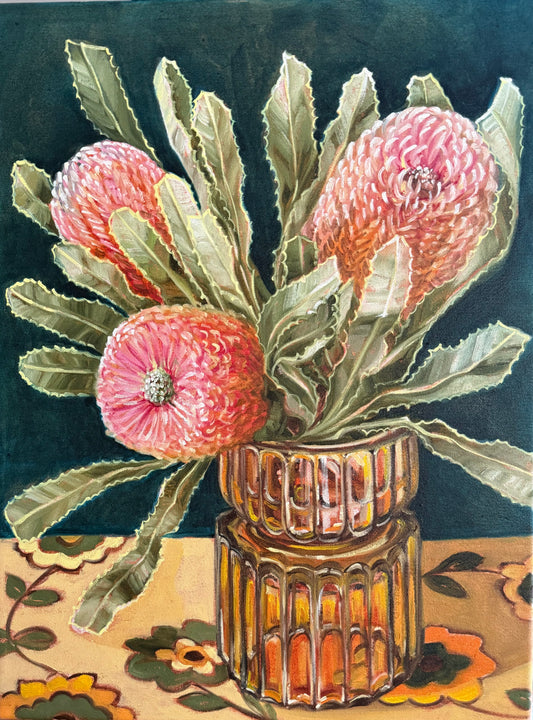 Three Banksia on a vintage cloth - EXCLUSIVE FERRIS WHEEL GALLERY