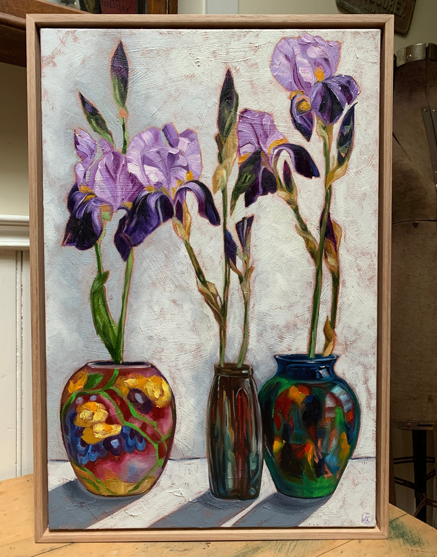 Iris down the road and Old Vases  - Available exclusively from Ferris Wheel Bowral gallery