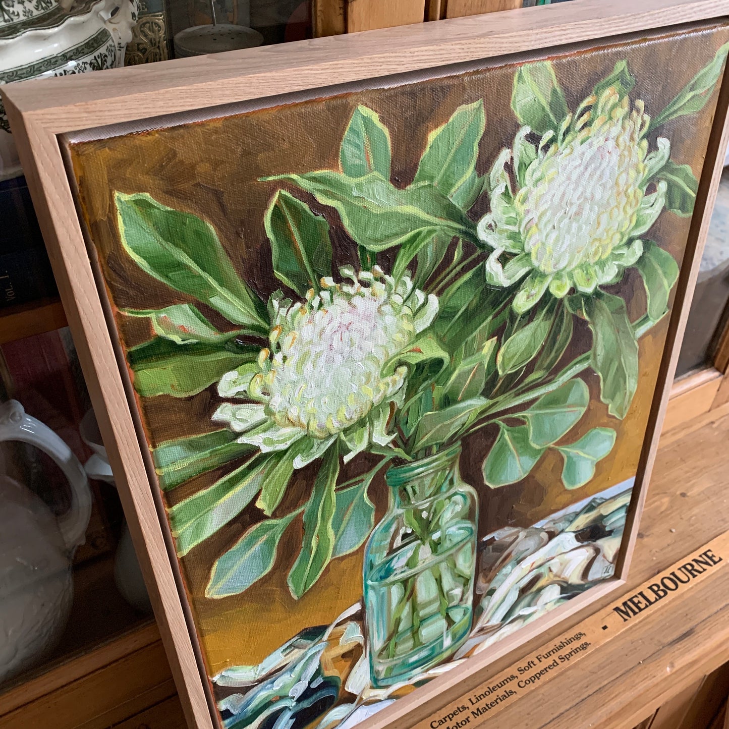 White Waratah in glass