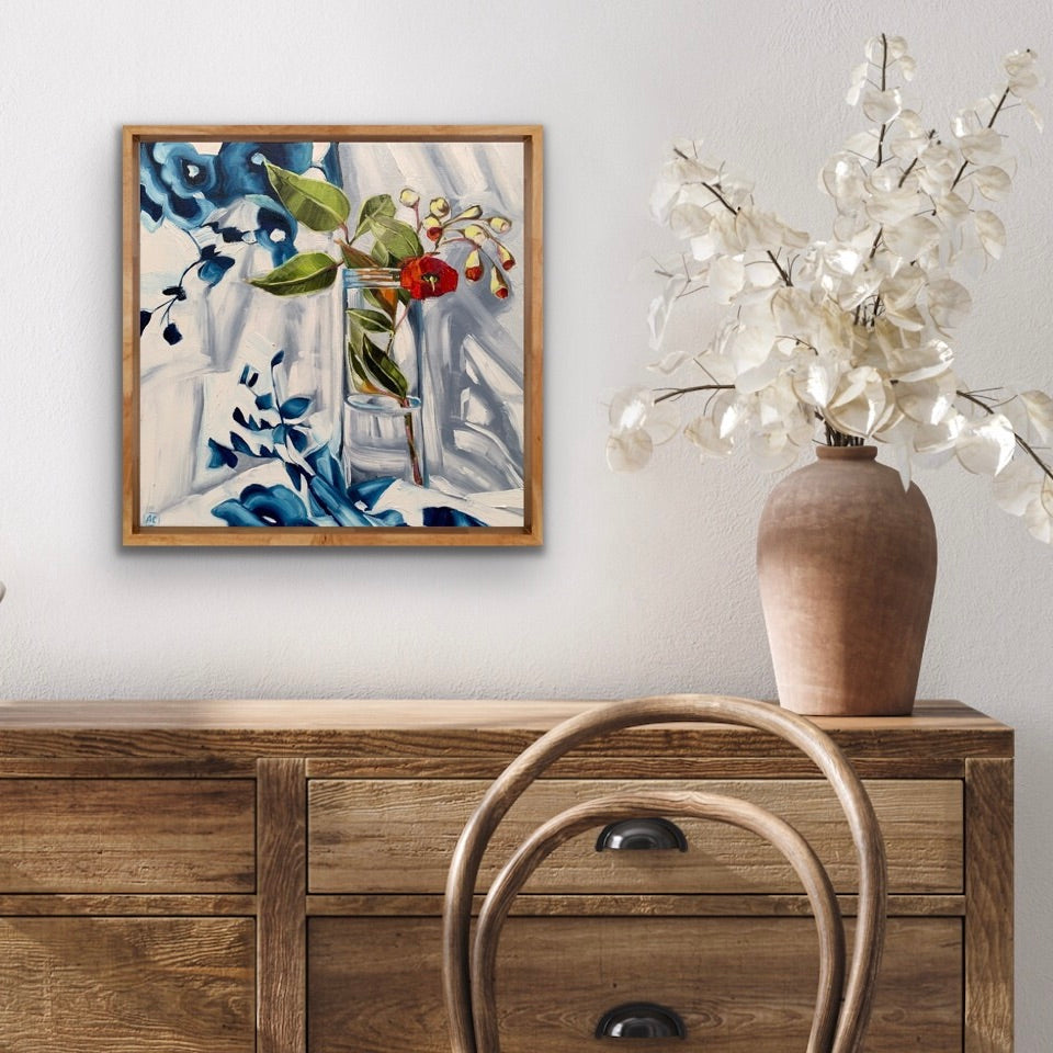 Red Gum Blossom on Blue