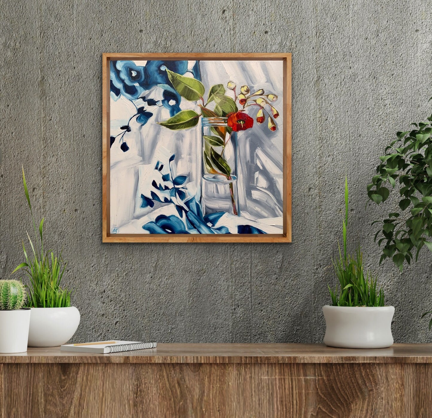 Red Gum Blossom on Blue