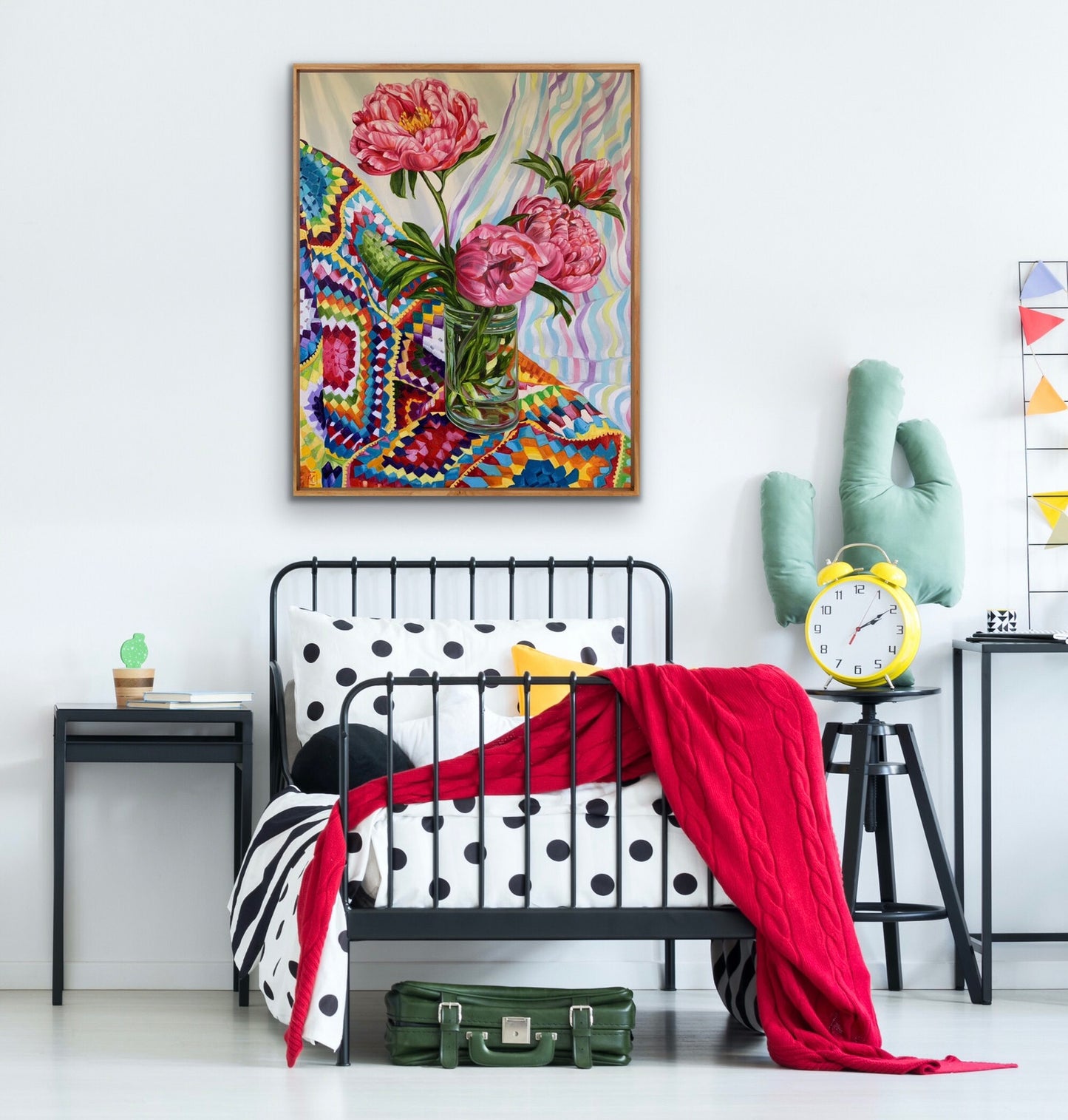 Granny Squares with Peonies and Stripes