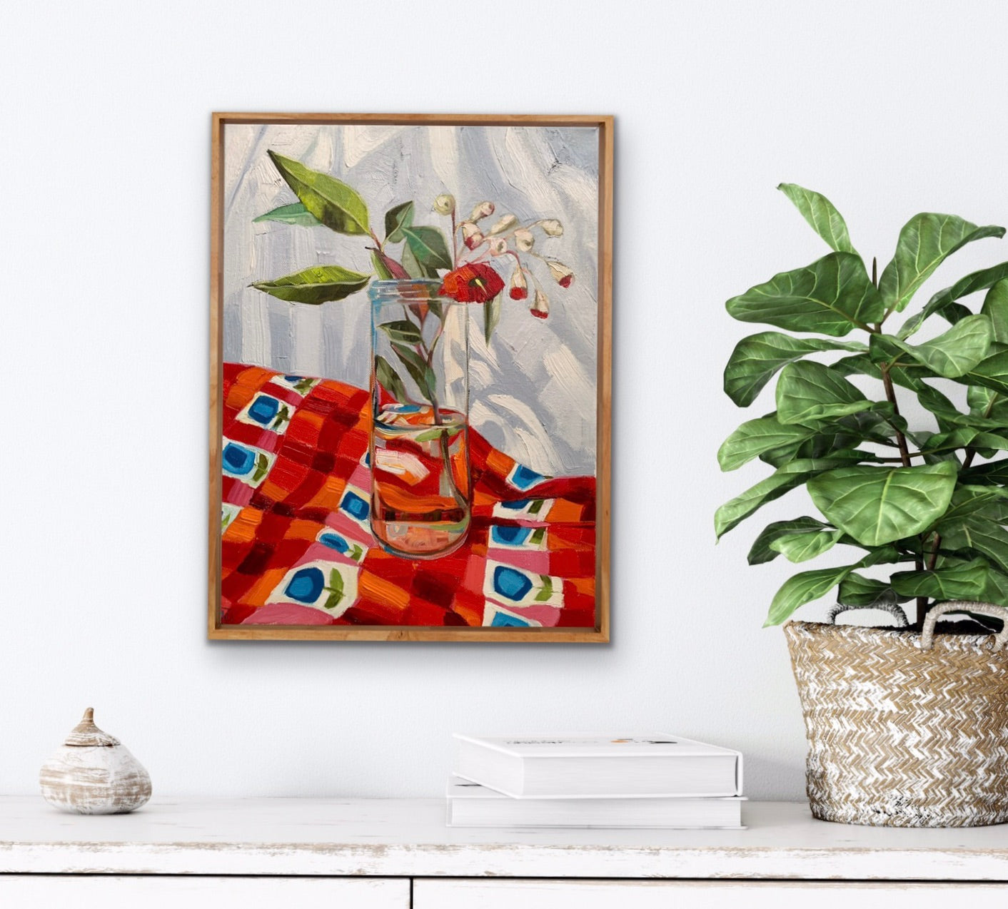 Red Gum Blossom on Vintage Apron #2