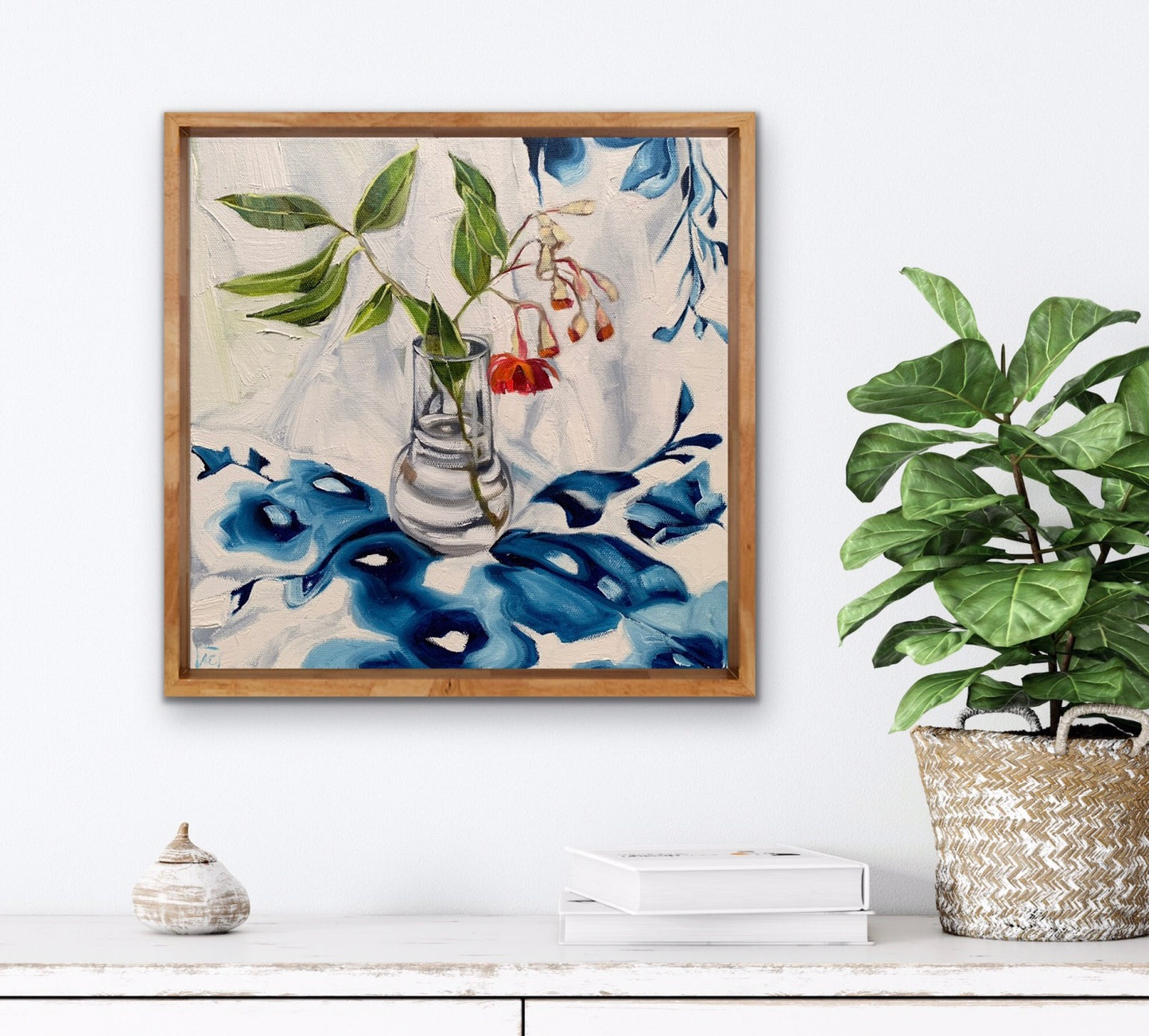 Red Gum Blossom on Glass Blue