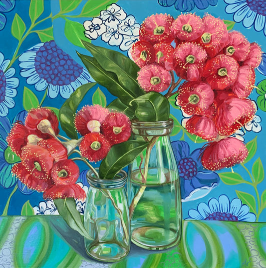 Gum Blossom, Barkcloth and the Vintage Milk Bottles