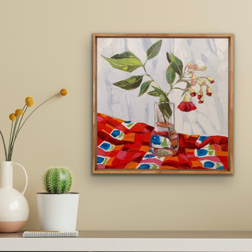 Red Gum Blossom on Vintage Apron