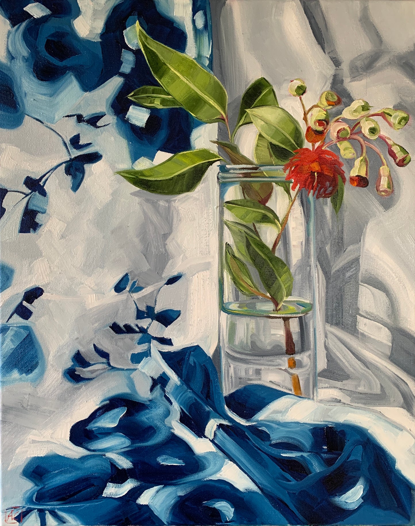 Red Blossom on Blue - Study