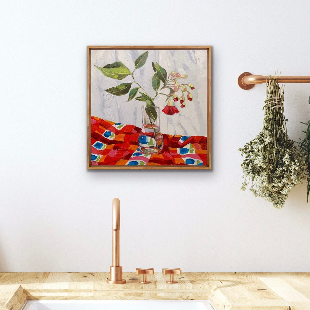 Red Gum Blossom on Vintage Apron