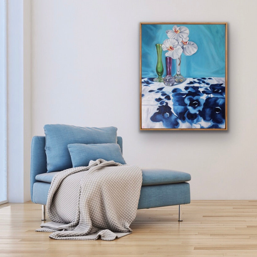 1950's Art Glass and Blue Swapcard Orchids - GICLEE PRINT
