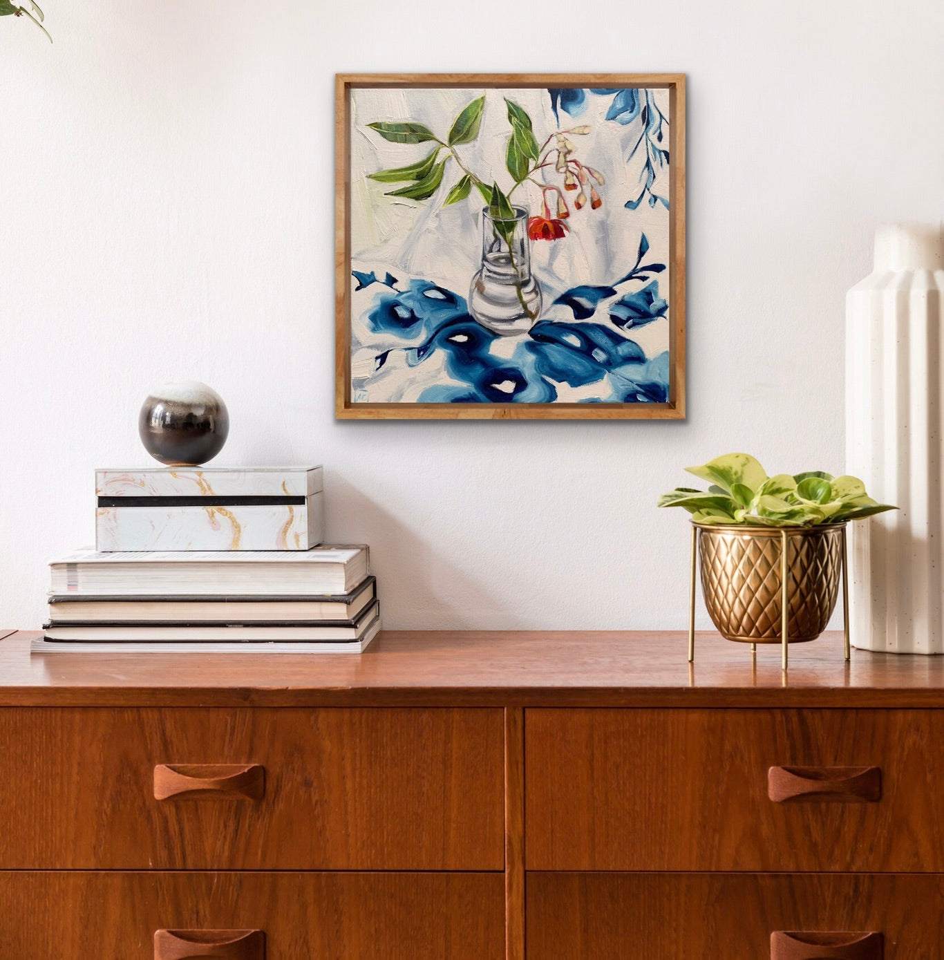 Red Gum Blossom on Glass Blue