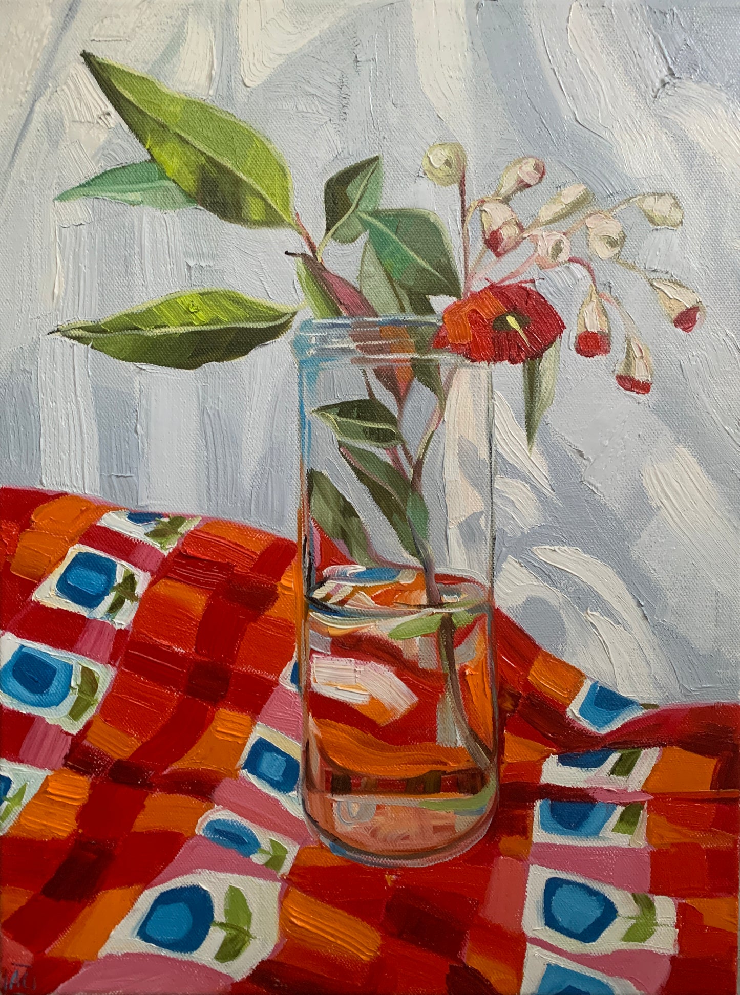 Red Gum Blossom on Vintage Apron #2