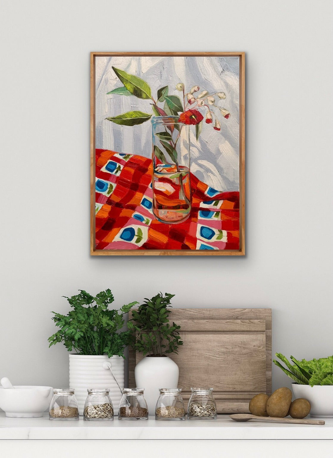 Red Gum Blossom on Vintage Apron #2