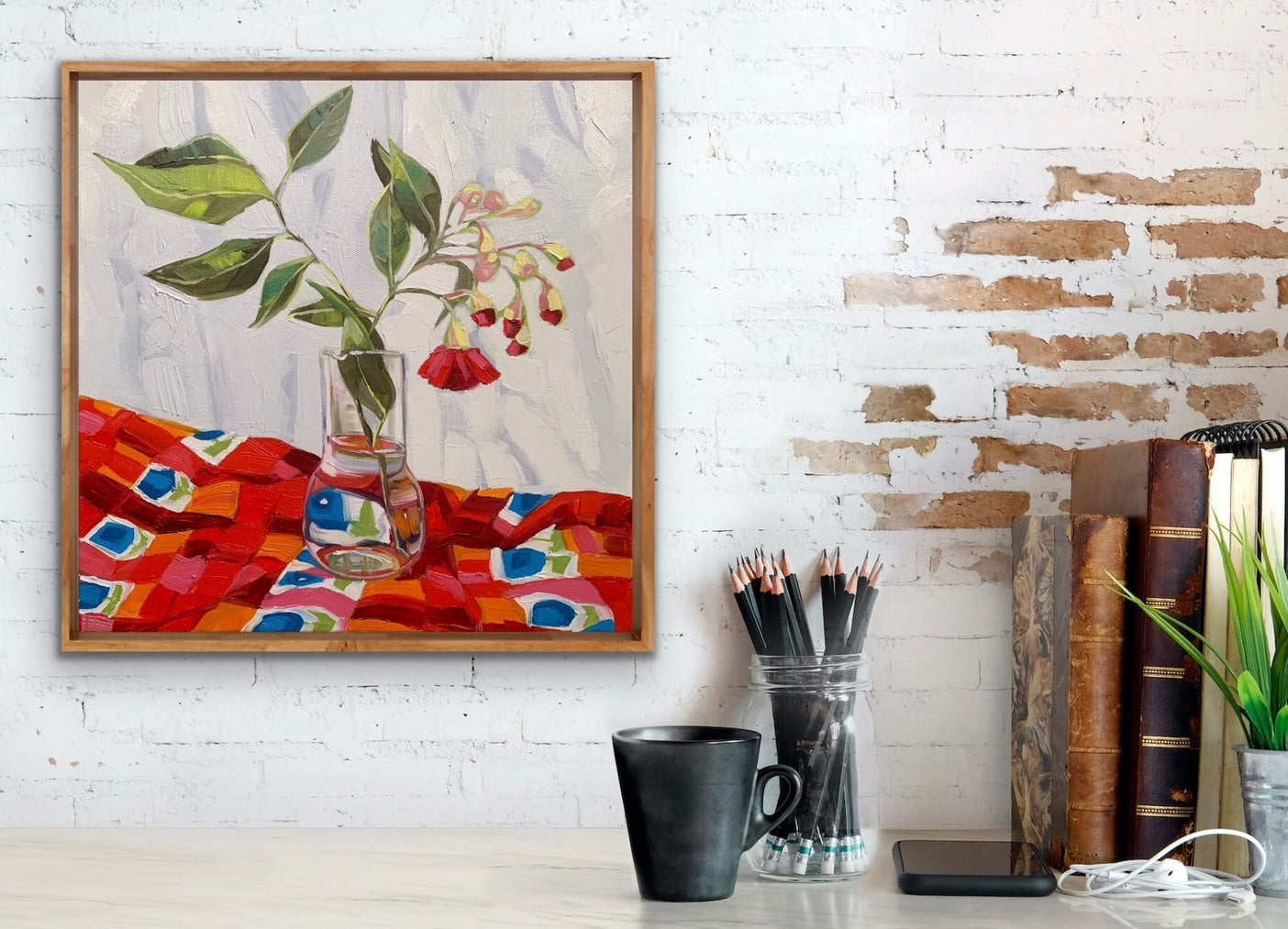 Red Gum Blossom on Vintage Apron