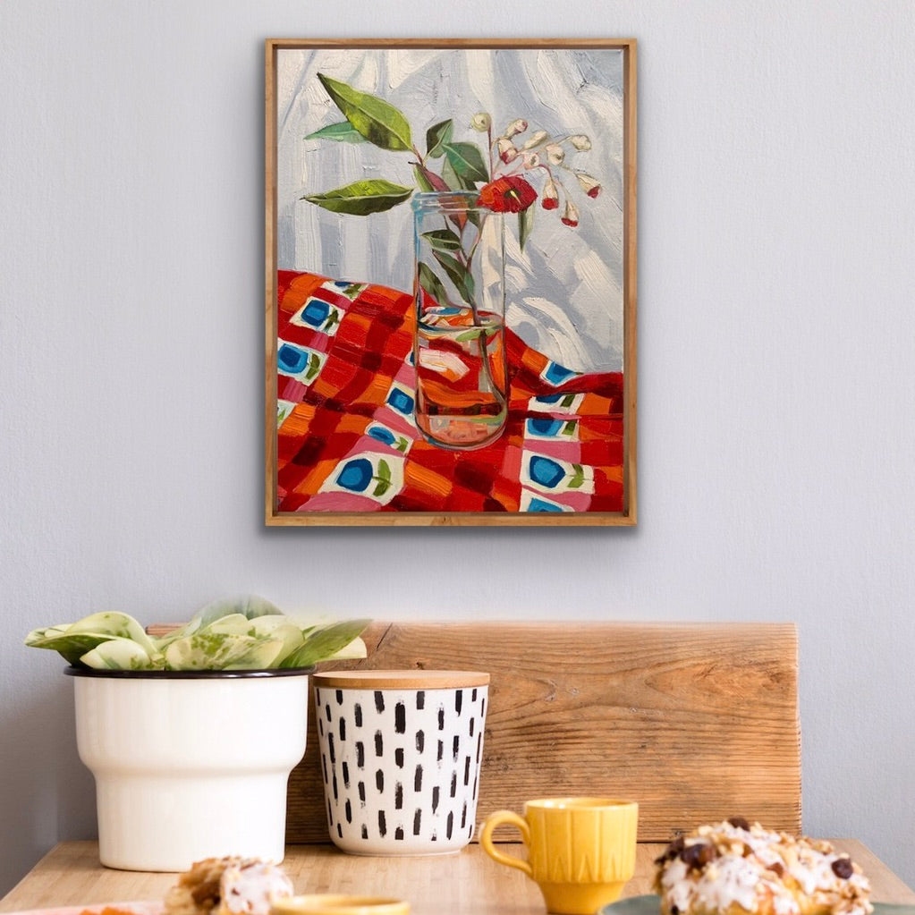 Red Gum Blossom on Vintage Apron #2