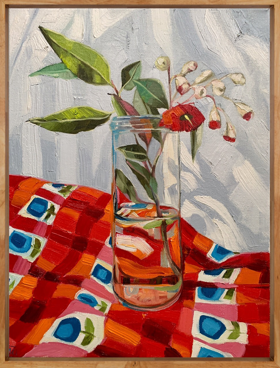 Red Gum Blossom on Vintage Apron #2