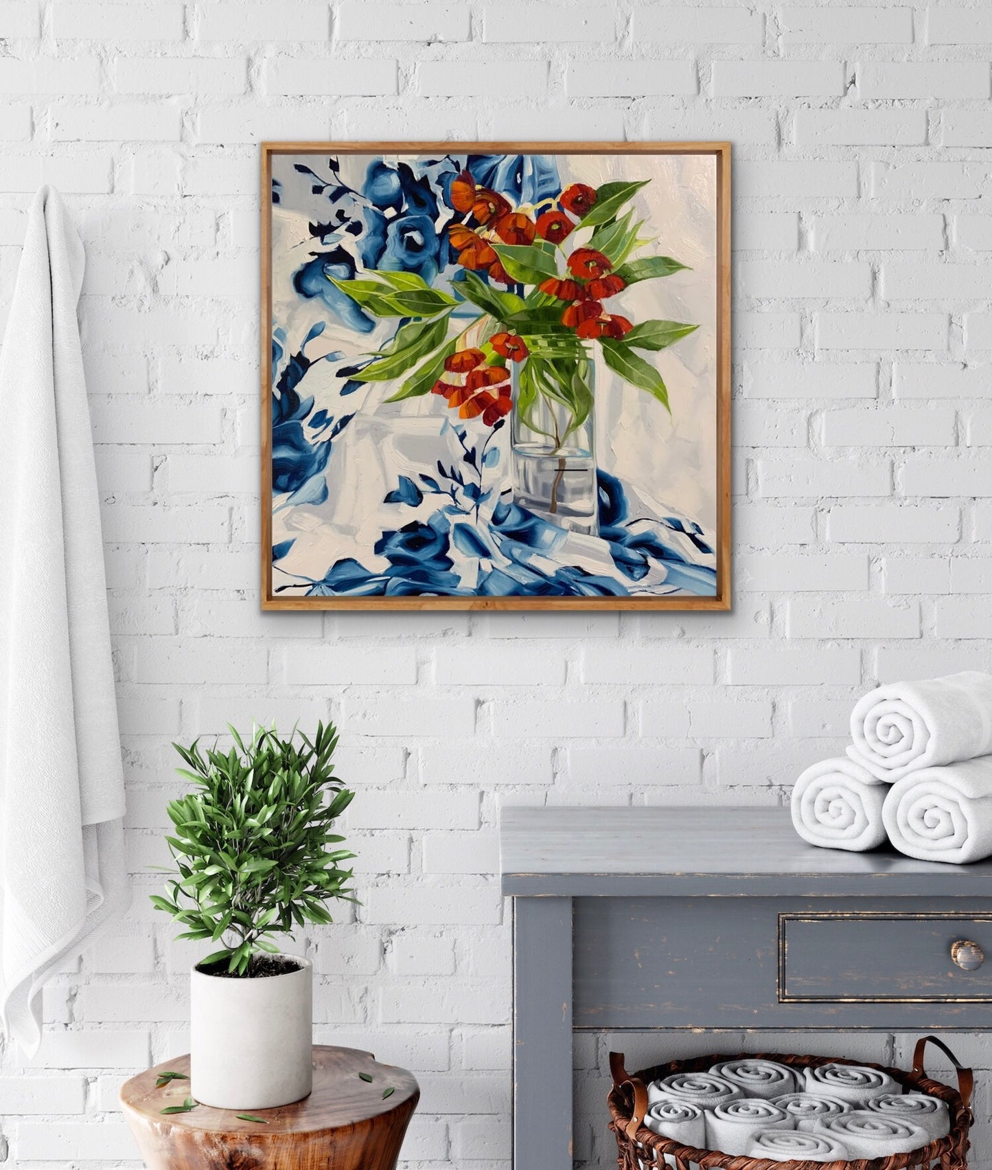 Red Gum Blossom on Blue and White