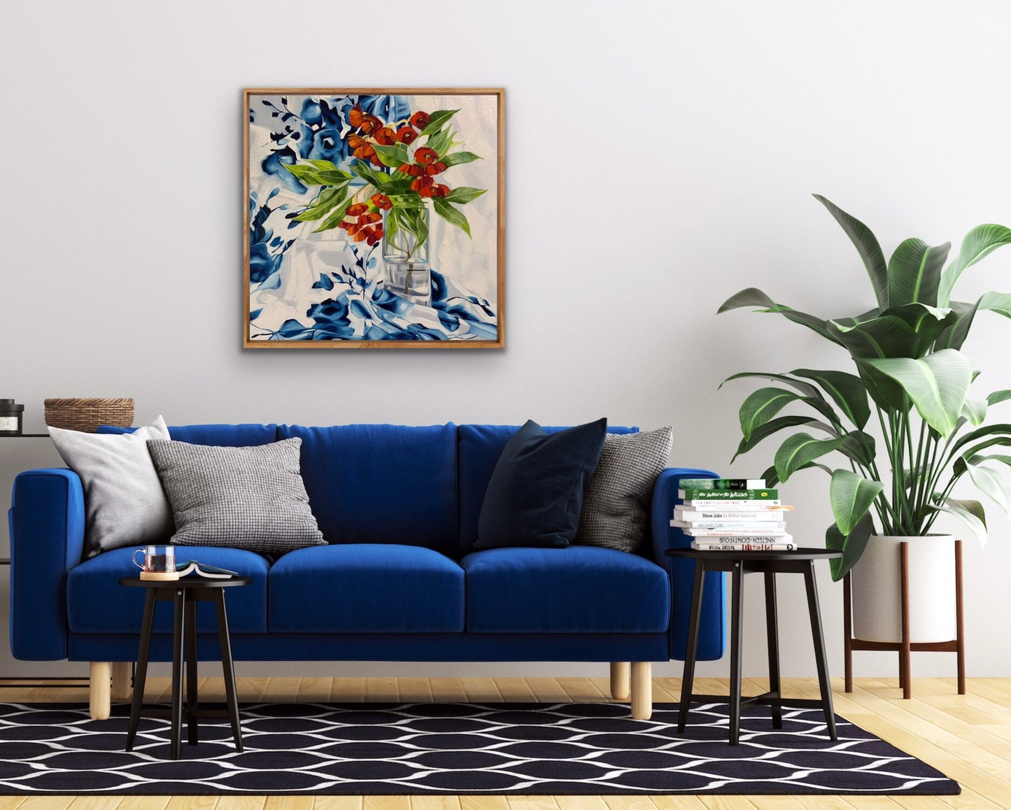 Red Gum Blossom on Blue and White