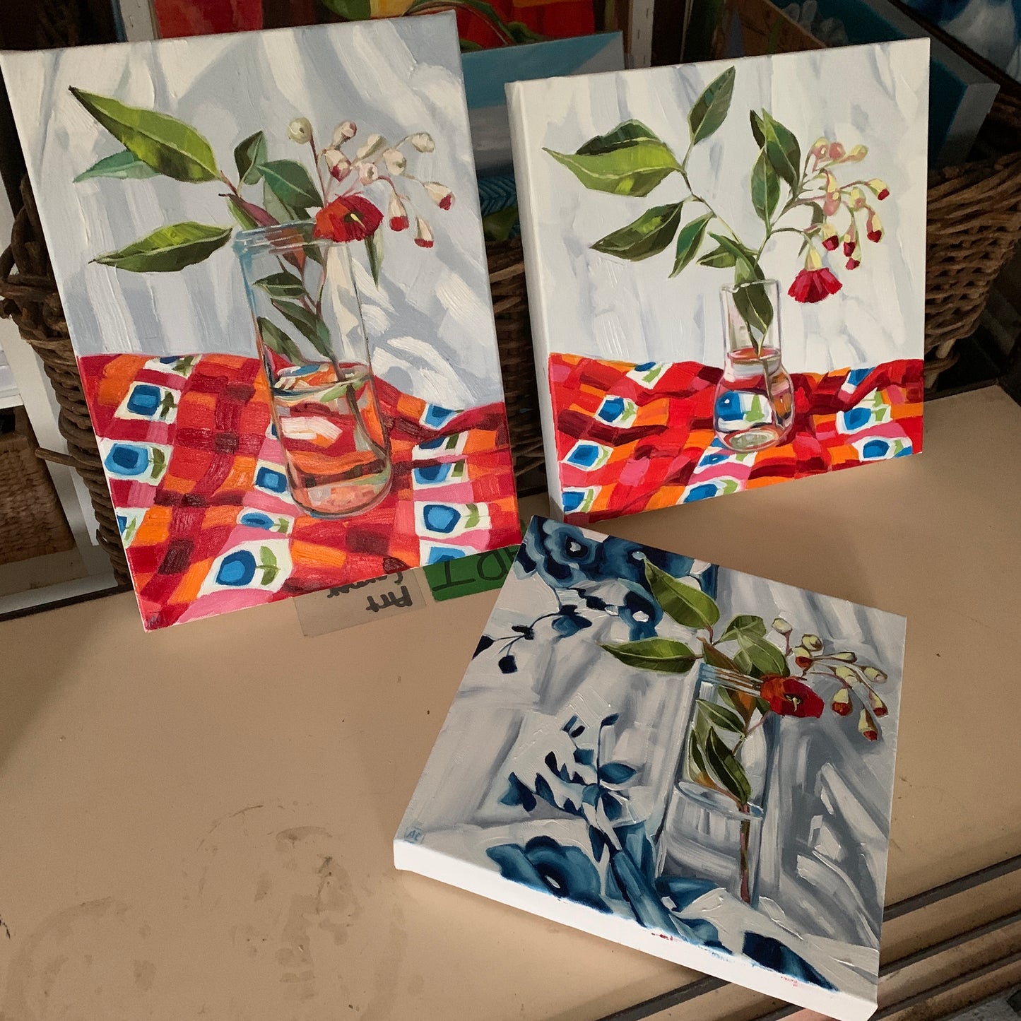 Red Gum Blossom on Blue