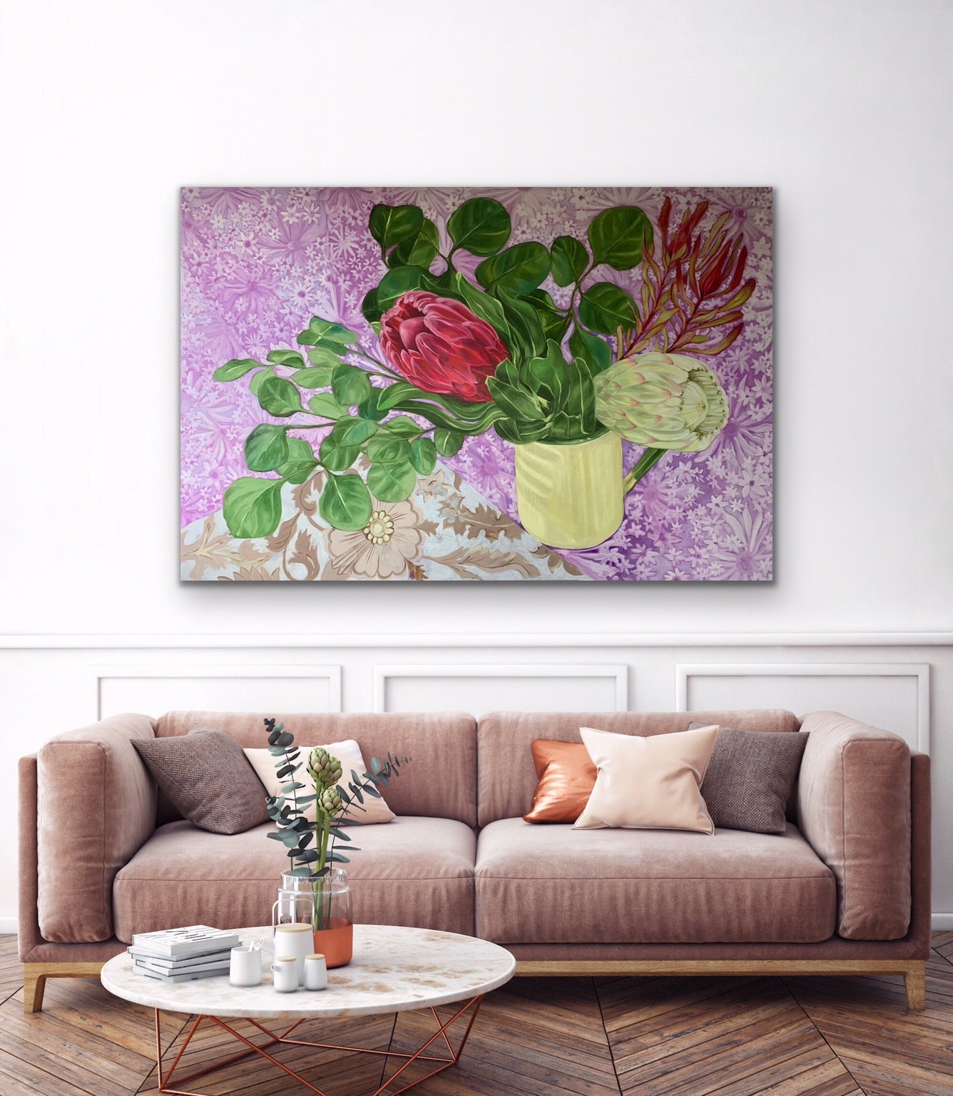 Proteas, Daisies and the enamel Jug