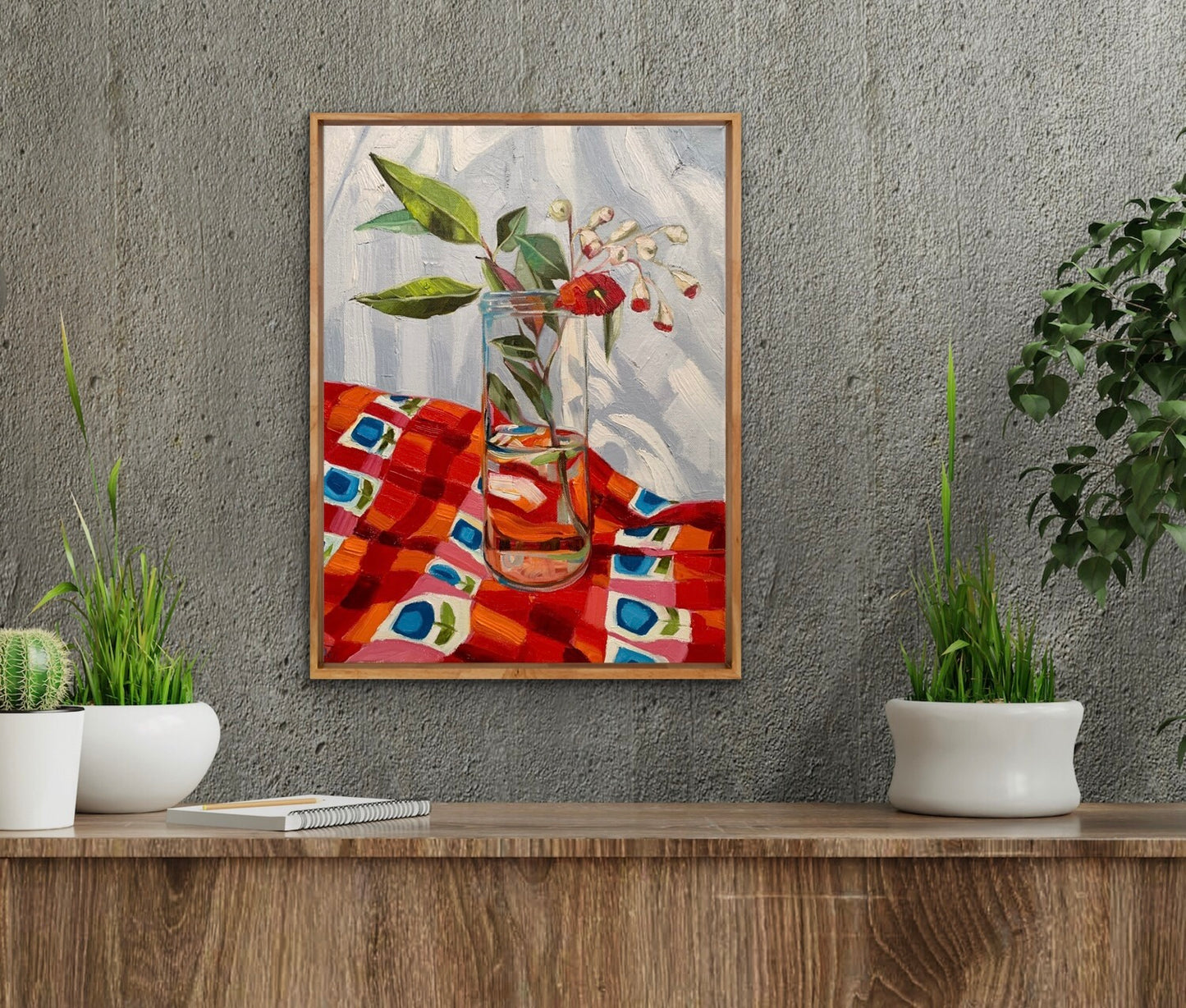 Red Gum Blossom on Vintage Apron #2