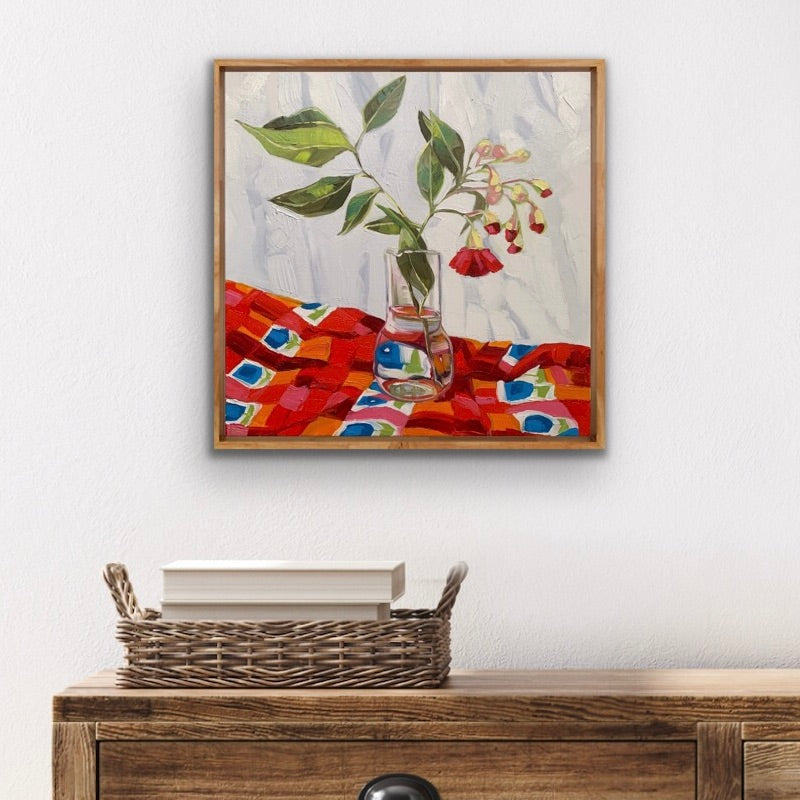 Red Gum Blossom on Vintage Apron