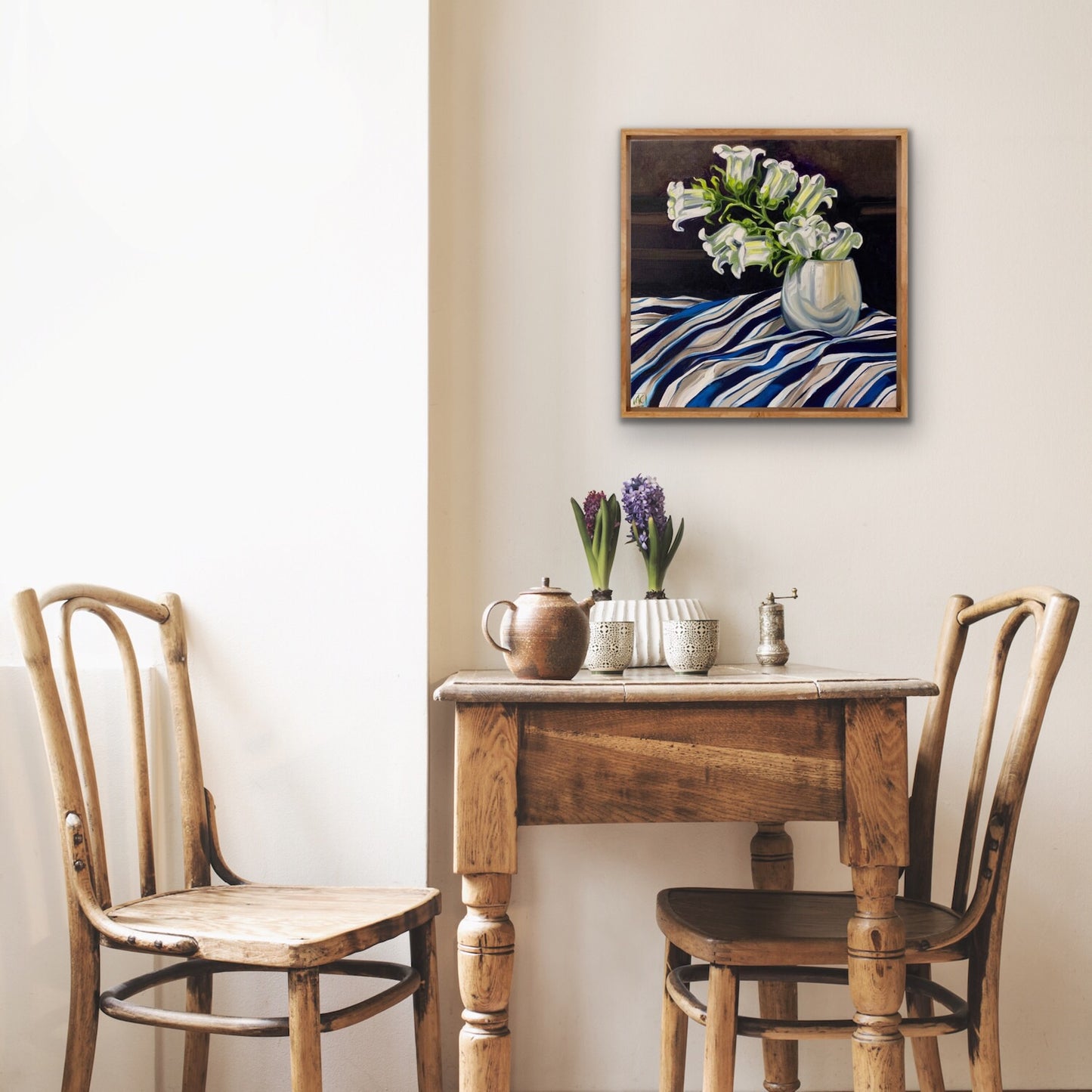 White Bell Flower and Studio Stripes