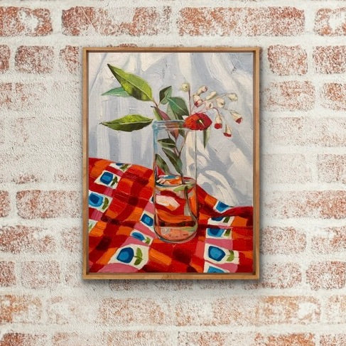 Red Gum Blossom on Vintage Apron #2