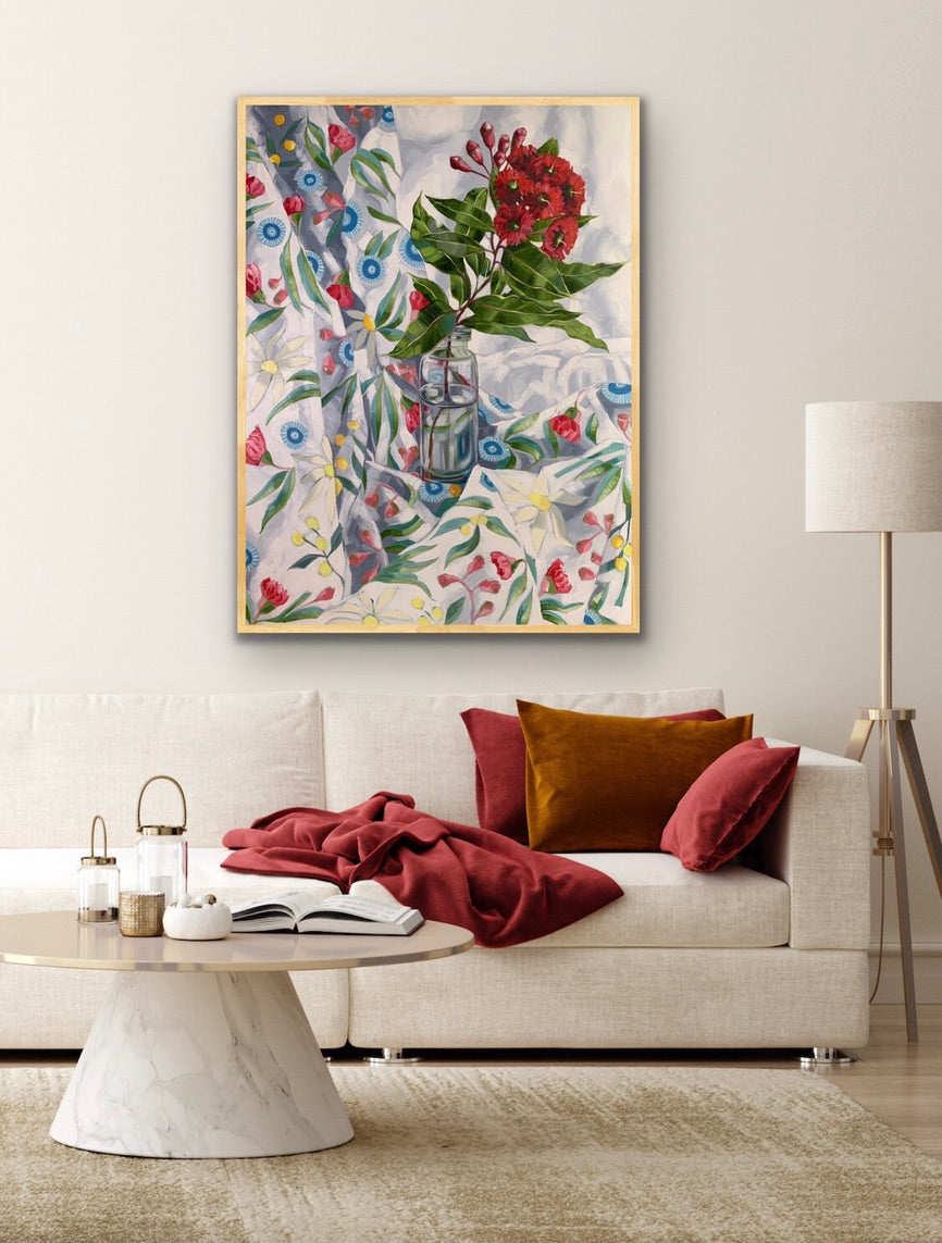 Red Gum Blossom on Light Australiana