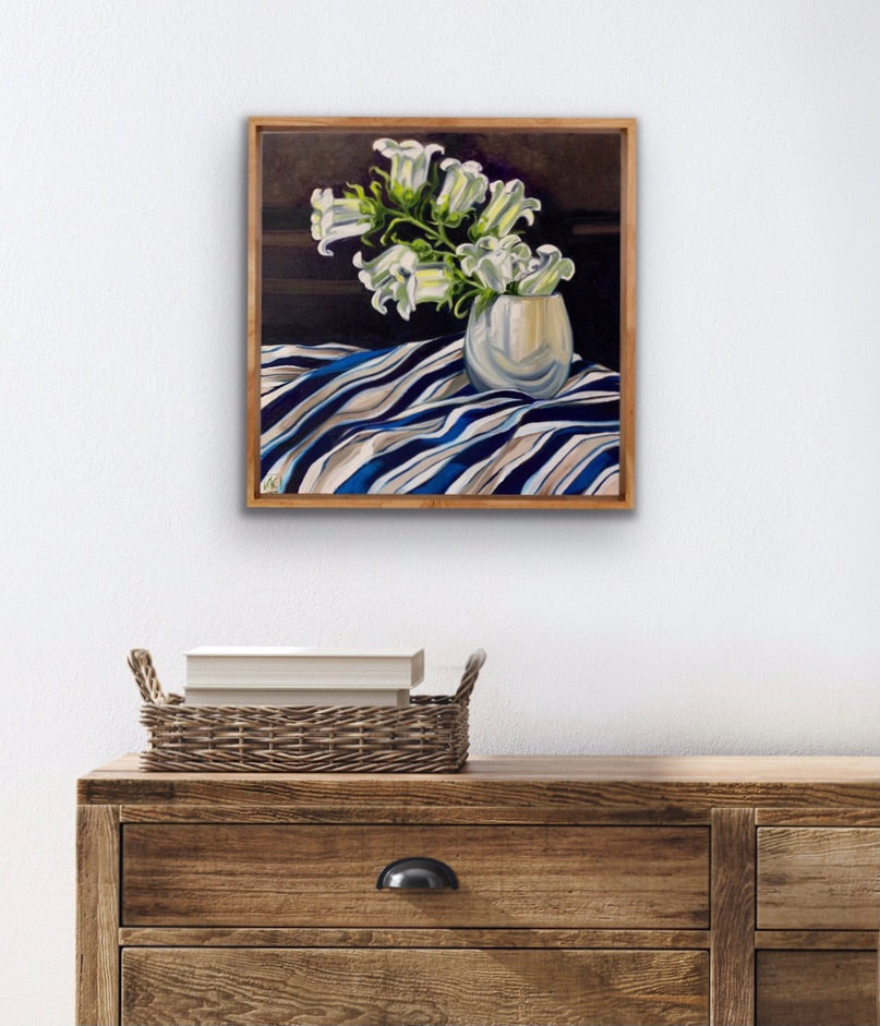 White Bell Flower and Studio Stripes