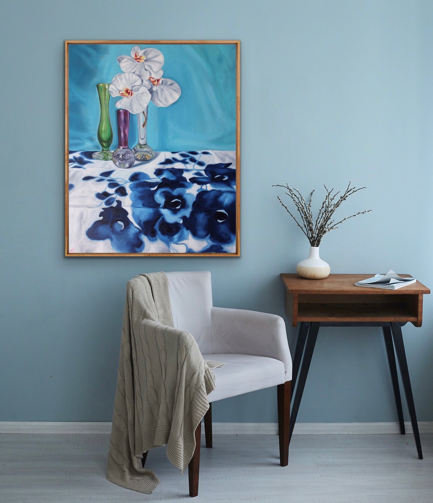 1950's Art Glass and Blue Swapcard Orchids - GICLEE PRINT