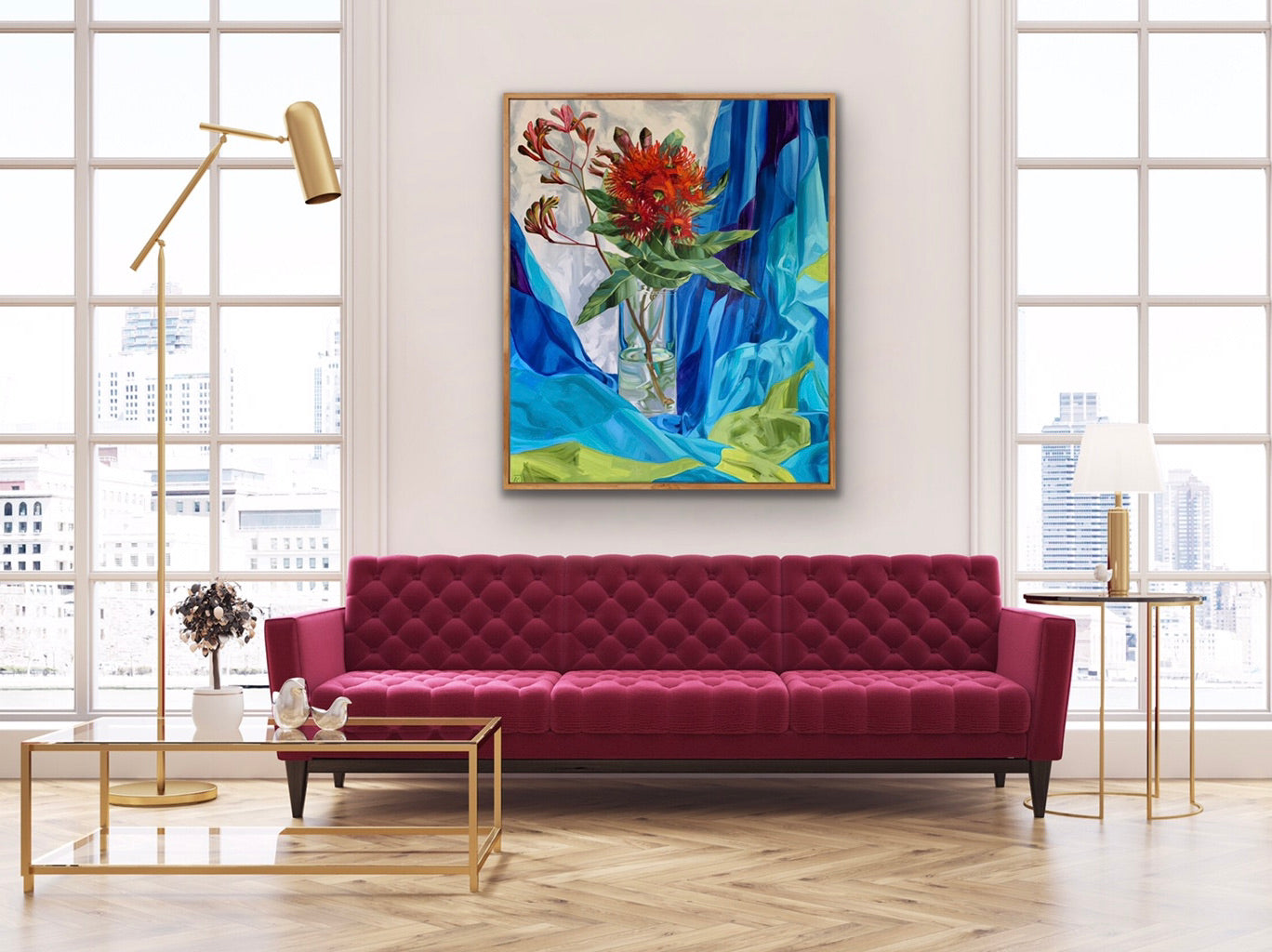 Vintage Blue Kangaroo and Gum Blossom