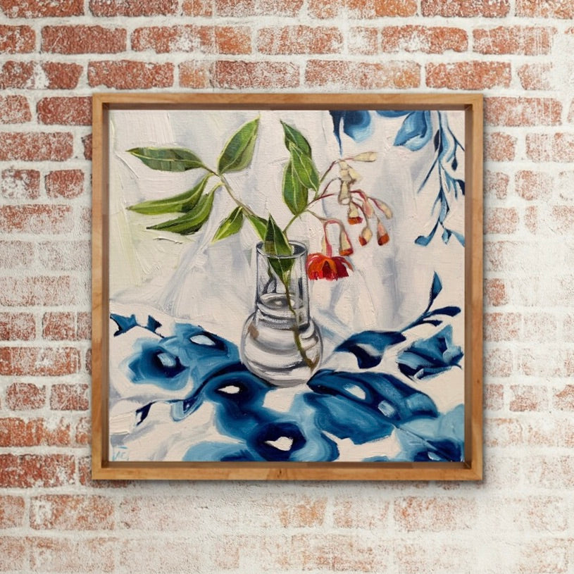 Red Gum Blossom on Glass Blue