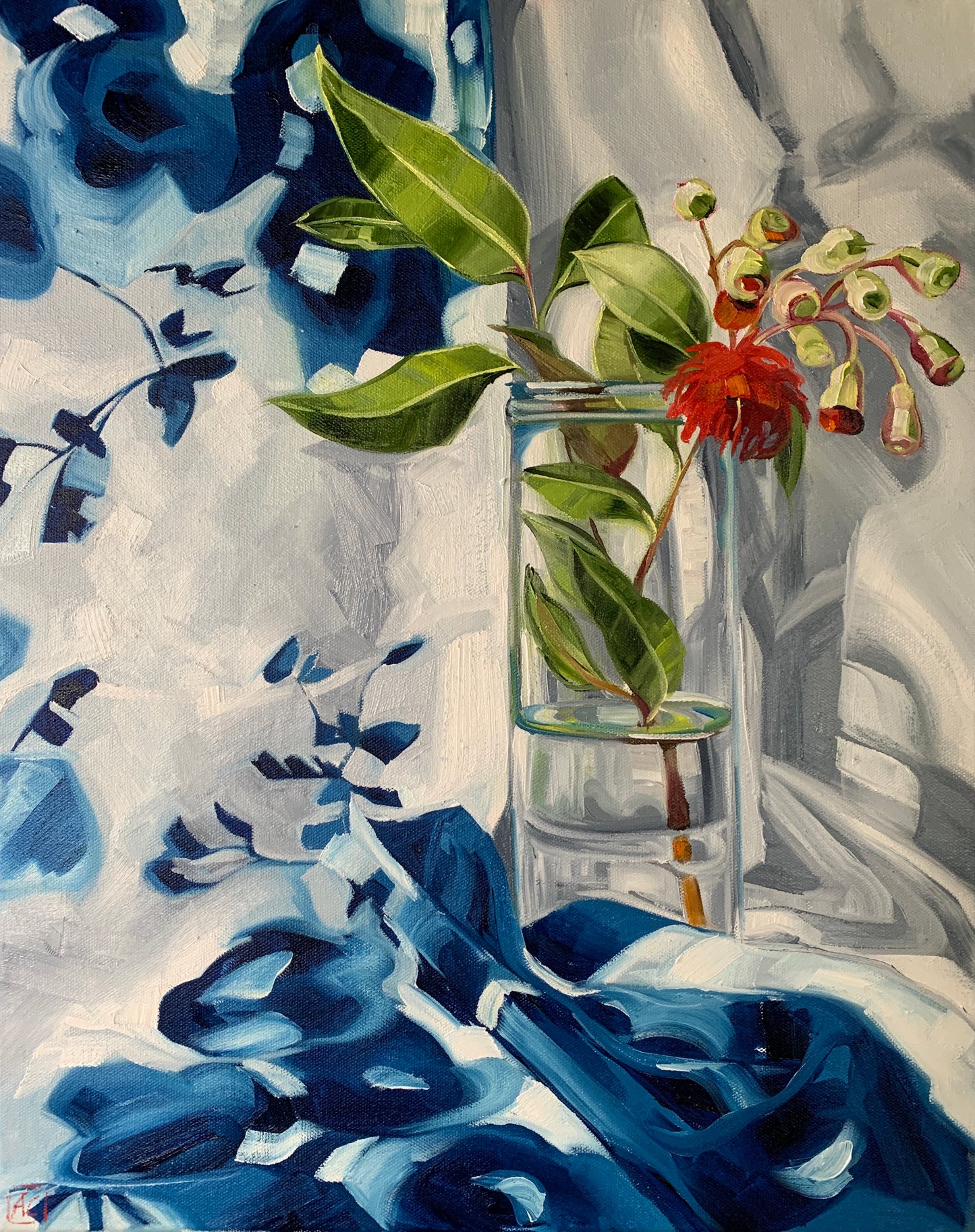 Red Blossom on Blue - Study