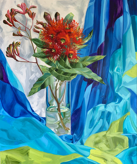 Vintage Blue Kangaroo and Gum Blossom