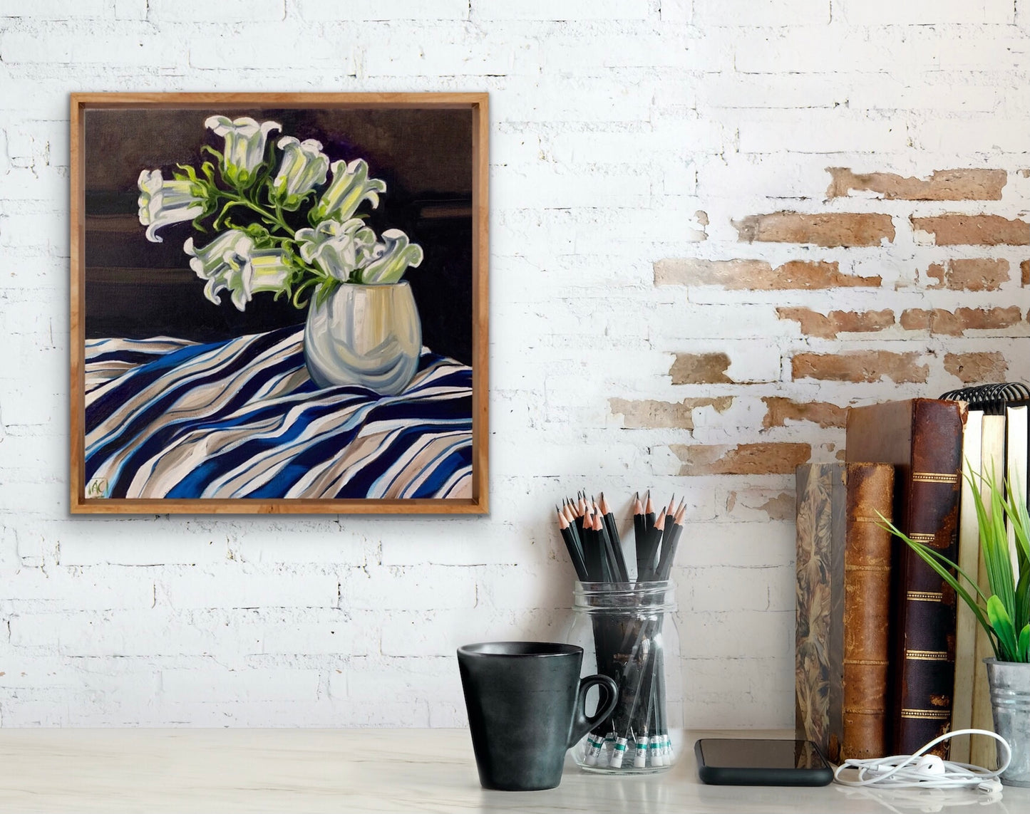 White Bell Flower and Studio Stripes