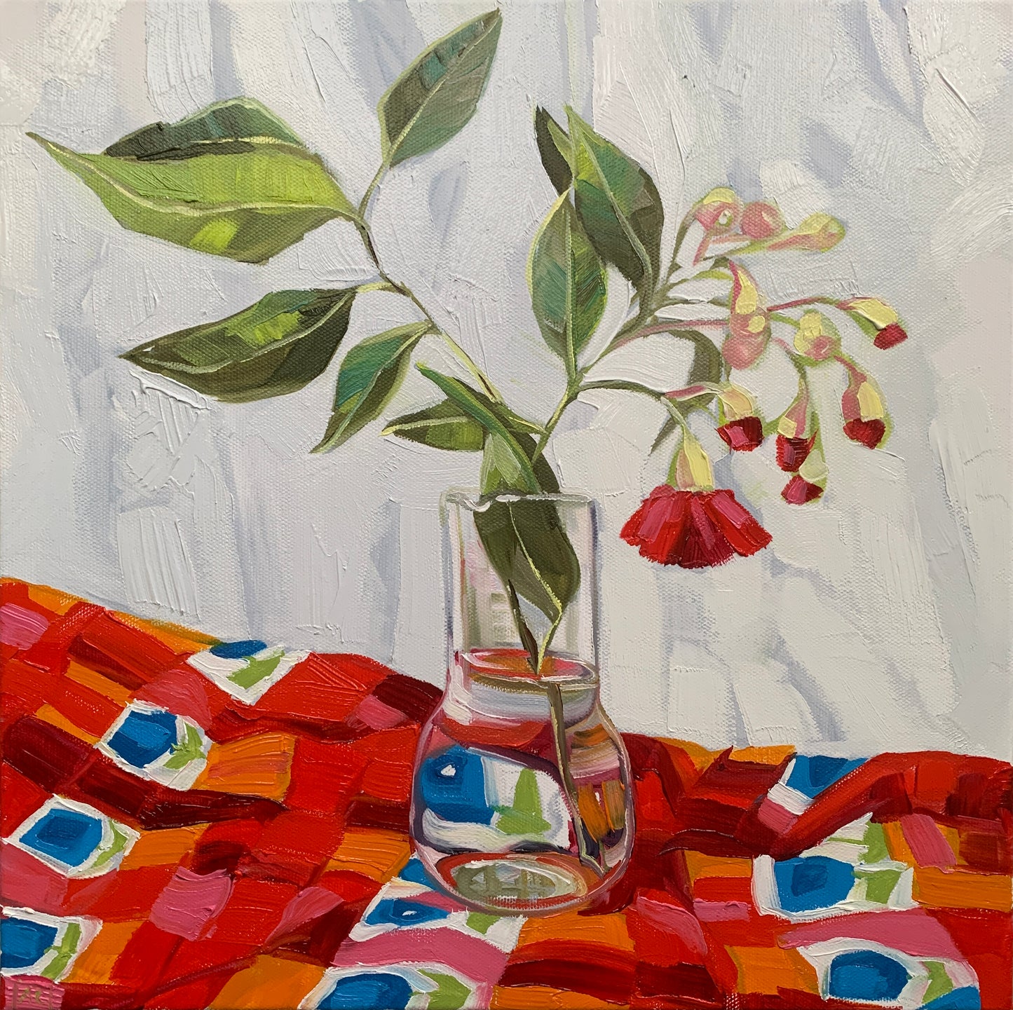 Red Gum Blossom on Vintage Apron