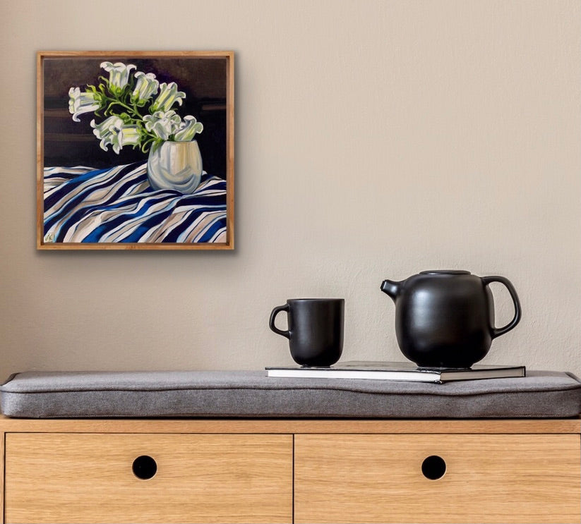 White Bell Flower and Studio Stripes