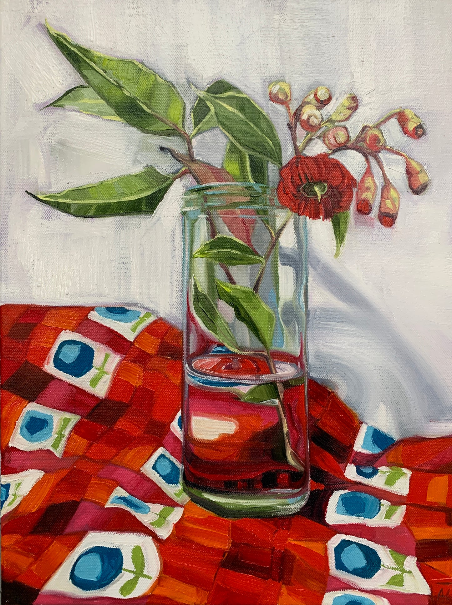 Red Gum Blossom on Retro Kitchen Check