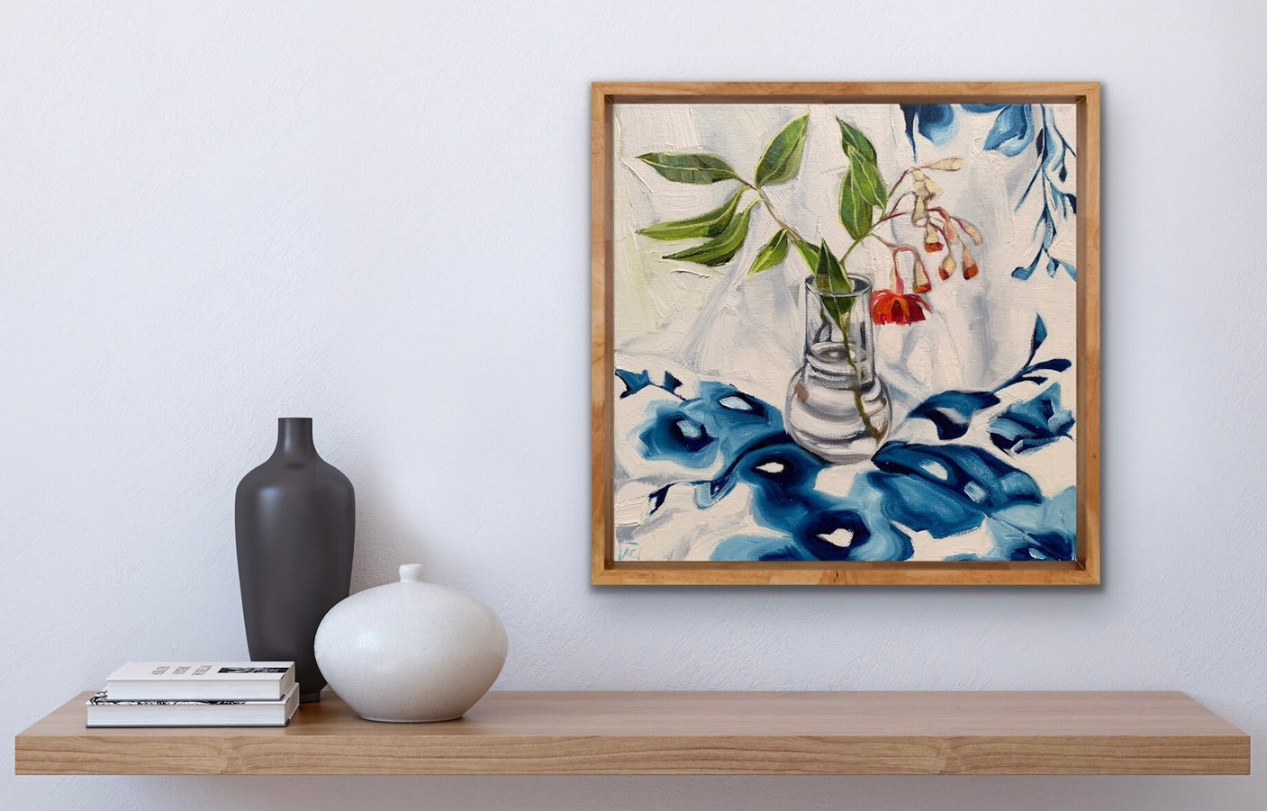 Red Gum Blossom on Glass Blue